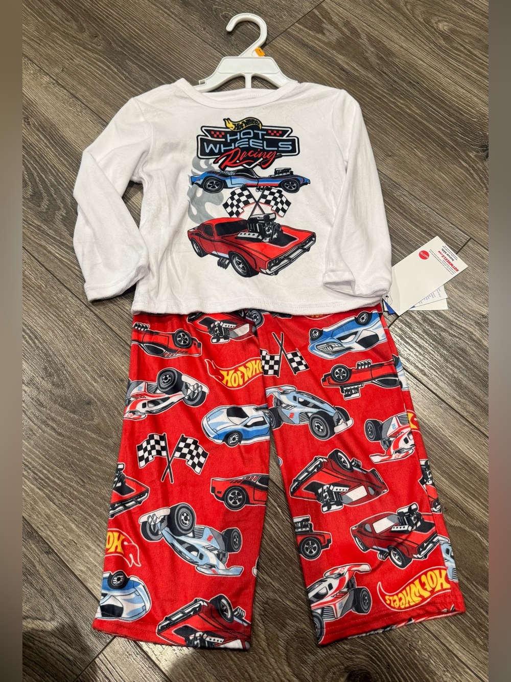 NWT Hot Wheels Kids Two-Piece Racing Pajama Set - White & Red